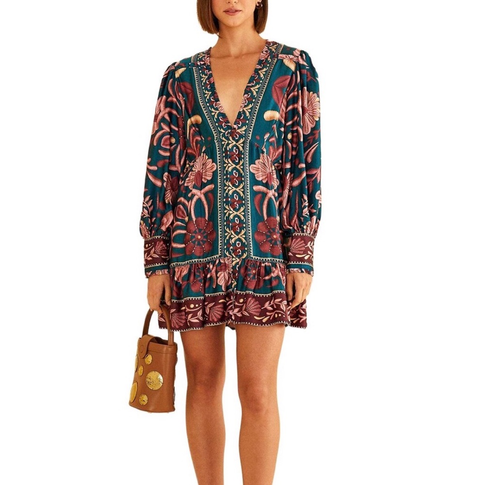 NWT Farm Rio Seashell Tapestry Teal Dress